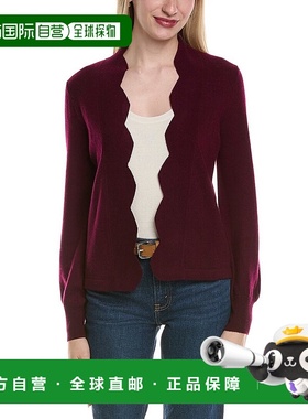 自营sofiacashmere扇贝边羊毛和羊绒混纺开衫-红色 美国奥莱直发