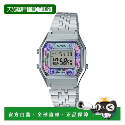 自营Casio Women’s Digital Watch with Floral Dial and Stainl