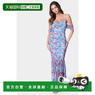 Off Shoulder Ruched 自营Bebe Gown Mesh watercolorf Women