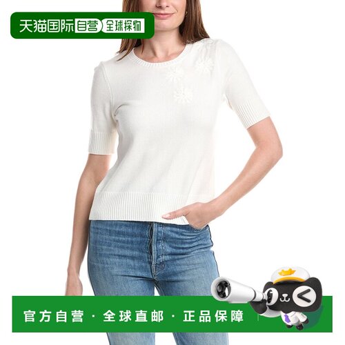 自营T Tahari Floral Applique Sweater - white 美国奥莱直发