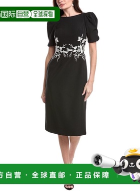 自营Rene Ruiz Short Sleeve Crepe Sheath Midi Dress - black