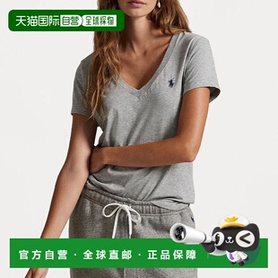香港直邮Ralph Lauren/拉夫劳伦 V领短袖Logo刺绣 T恤 女款 灰白