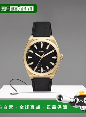 1h可退 【美国直邮】Fossil 男士Everett三针日期黑色真皮手表 42