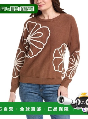 自营T Tahari Flower Embroidery Pullover - brown 美国奥莱直发