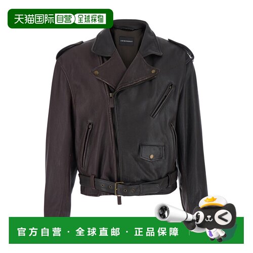 香港直邮Emporio Armani 波尔多色牛皮飞行夹克