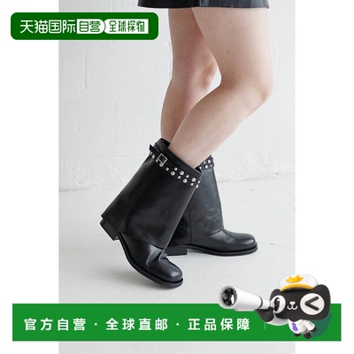 自营 free peopleScorpio Studded Foldover Boot In Black Leath