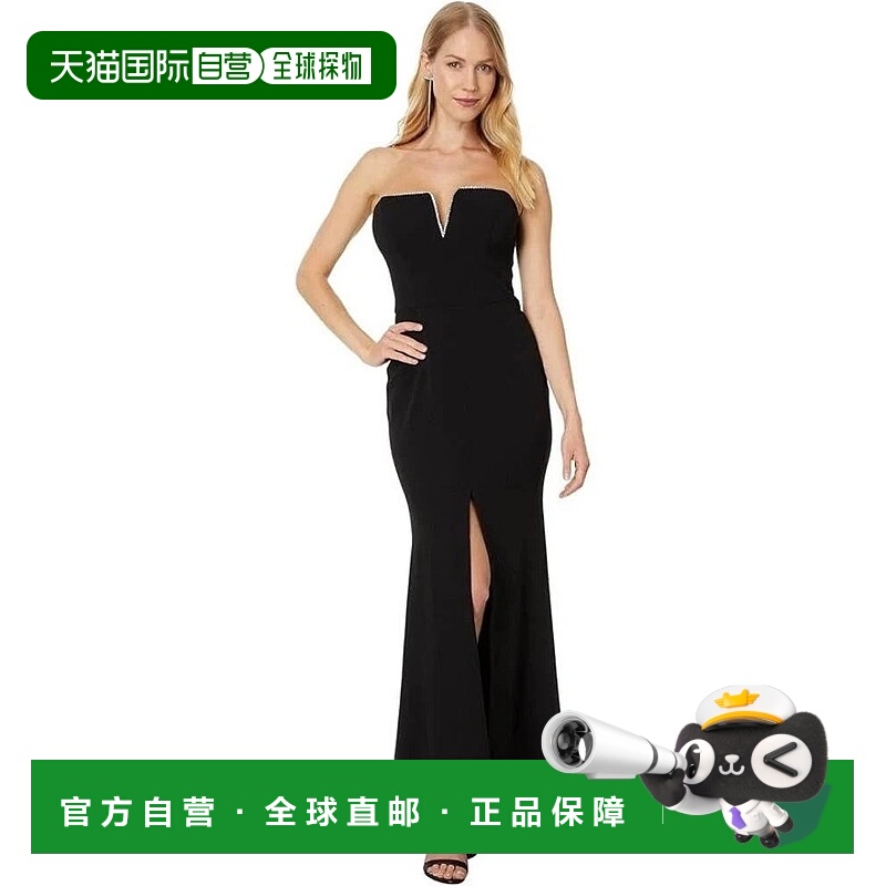 自营Betsy & Adam Dress Womens Black Front Slit Notch Neck Sl