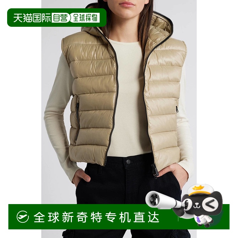 自營save the duck木米色羅米娜連帽背心-木米色 【美國奧萊】直