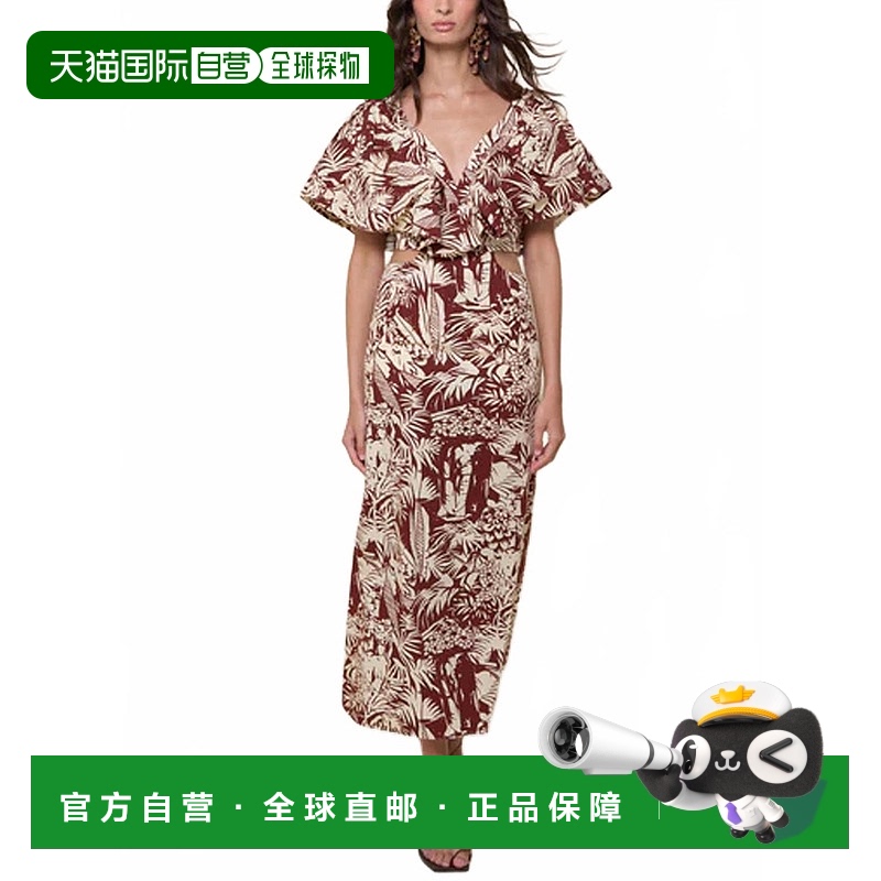 自营 johanna ortiz永恒的丛林脚踝连衣裙在葡萄酒/淡褐色-葡萄酒