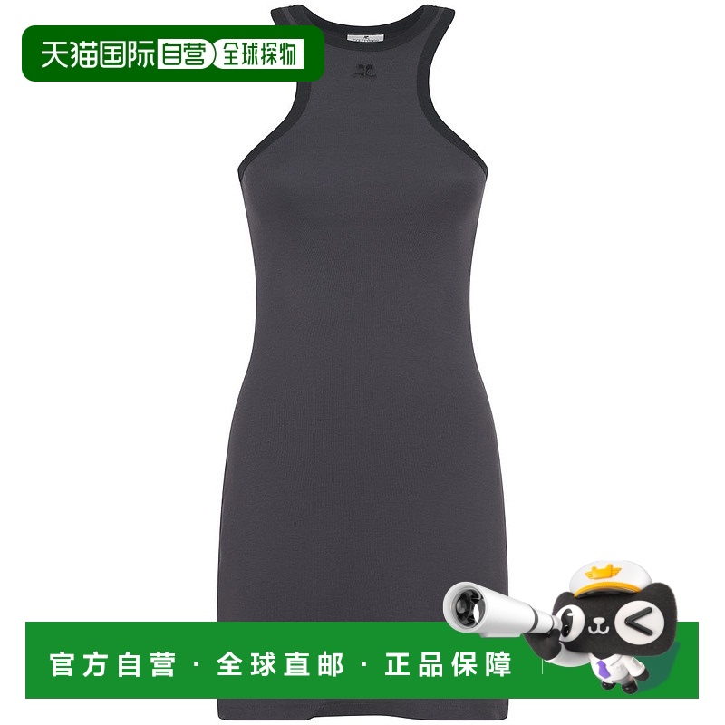 自营courreges修身工字型连衣裙，撞色镶边-灰色 美国奥莱直发