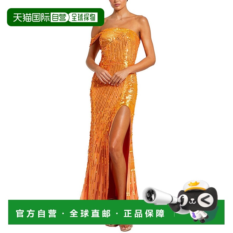 自营Mac Duggal One Shoulder Mesh Sequin Gown - orange 美国奥