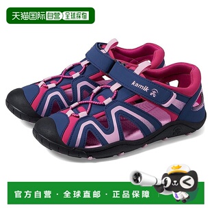自营Kamik Kick Sandals Kids Navy Pink Leather Waterproof Adj