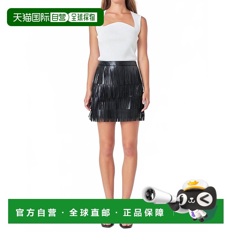 自营endless roseFaux Leather Fringe Mini Skirt In Black - bl