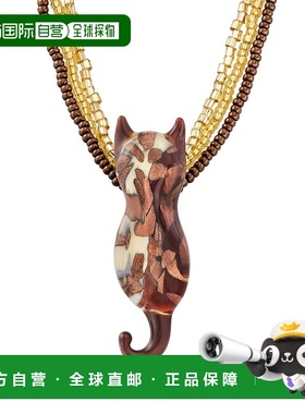 自营Ross-Simons 意大利棕色和金色穆拉诺玻璃珠猫项链配 18 克拉