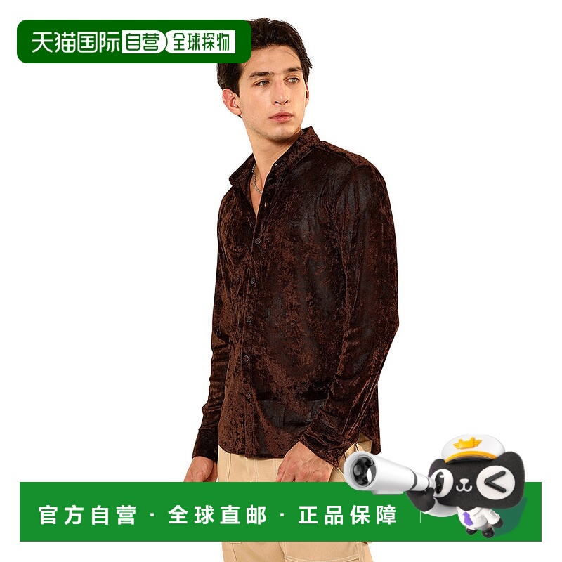 自营campus sutraMen's Chocolate Brown Solid Velvet Shirt - b