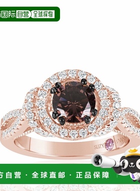 自营 Suzy Levian Rose 纯银棕色巧克力和白色立方氧化锆订婚戒指
