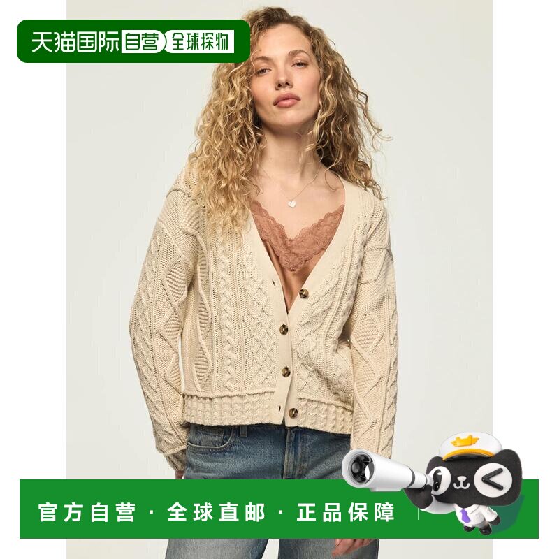 自营lucky brand拉奇品牌女士宽松款麻花针织开衫-风暴色 美国奥