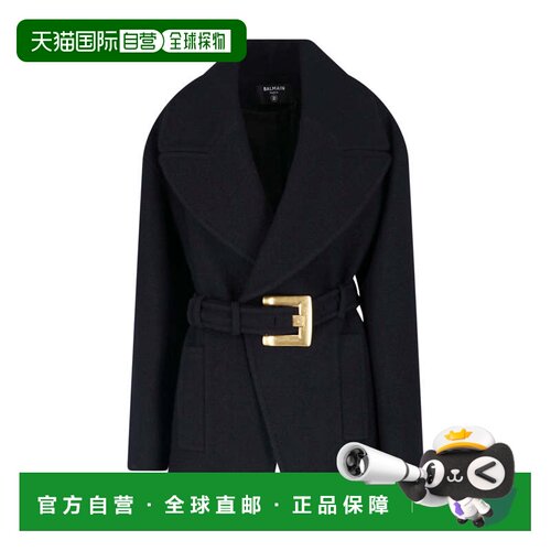 自营balmain合身剪裁的新剪羊毛大衣，搭配大搭扣细节-黑色 美国