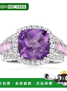 自营ross-simons罗斯西蒙斯紫水晶和。 925 纯银镶钻白色托帕石戒