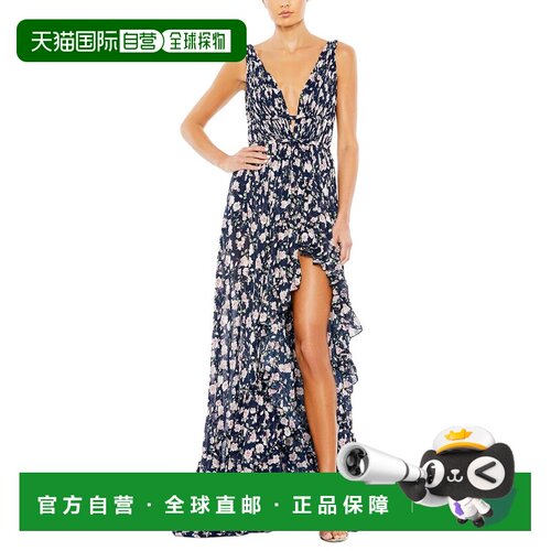 自营Mac Duggal Floral Print Sleeveless Ruffled High Low Gown