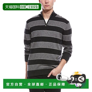 Zip Sweater Striped gray Neck Mock 自营Raffi Cashmere