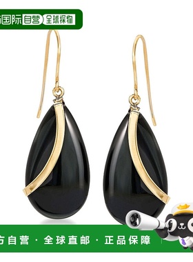 自营 Ross-Simons 梨形黑色缟玛瑙吊式耳环 14 克拉黄金 - 黑色