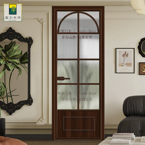 漫享木作定制室内中古风卫生间门钛镁铝合金玻璃门原木色厨房门