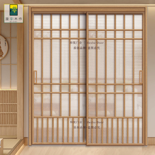 漫享木作钛镁铝合金推拉门原木风移门中古风厨房门玻璃书房吊滑门