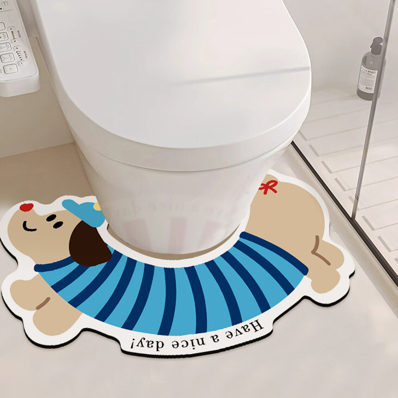 卡通狗狗卫生间卡通浴室吸水地垫厕所马桶u型脚垫硅藻泥防滑地毯