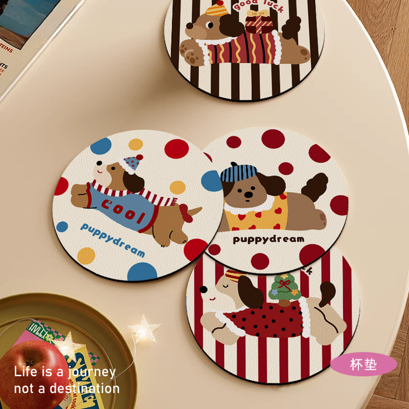 可爱小狗圣诞新年红色防烫餐垫吸水速干免洗杯垫咖啡垫隔热桌面垫,居家布艺,餐垫,淘宝优惠券,粉丝福利购,淘宝优惠卷