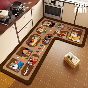 卡通厨房地垫L型硅藻泥吸水垫转角防滑脚垫耐脏易打理软垫防摔垫