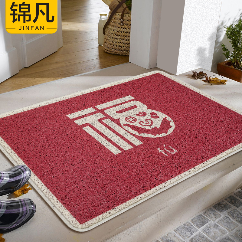 新中式门口地垫进门红色门厅丝圈
