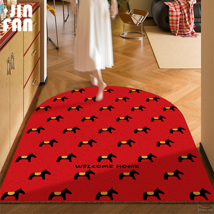 马年红色入户门地垫新年玄关丝圈门口进门脚垫竖版地毯防滑可裁剪