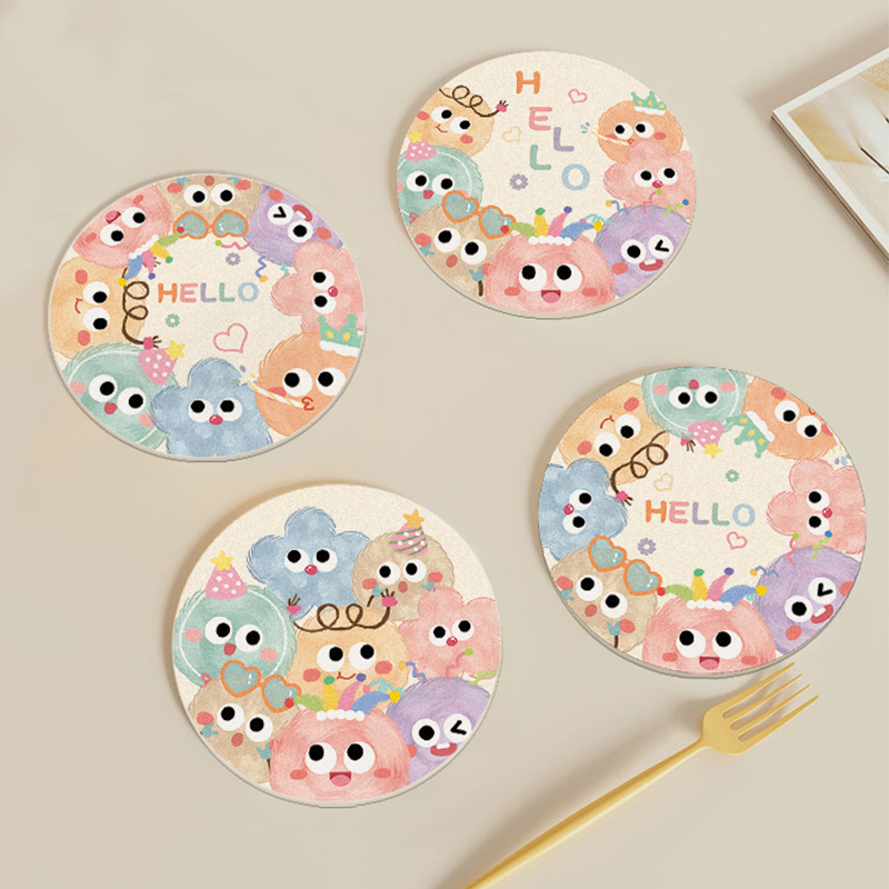 卡通杯垫吸水圆形餐垫隔热垫防烫咖啡茶杯垫碗盘锅垫硅藻泥桌面垫