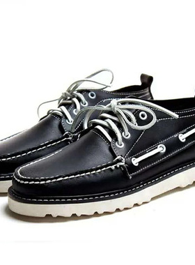 厚底日系皮鞋男真皮圆头乐福鞋工装鞋马丁靴男高帮P,SEBAGO帆船鞋