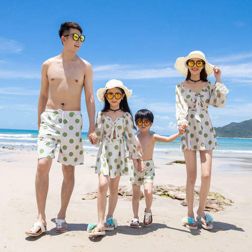 沙滩亲子装夏季一家三口泳衣母子女家庭装海边度假温泉游泳装父子