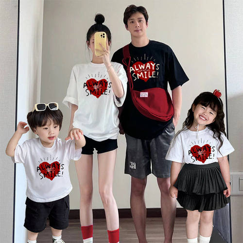 小月龄亲子装t恤一家三口夏款婴儿百天拍照炸街母女母子亲子服装