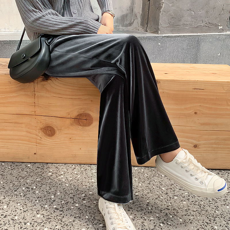 高端金丝绒阔腿裤女春秋冬加绒垂坠感高腰宽松直筒休闲拖地长裤子