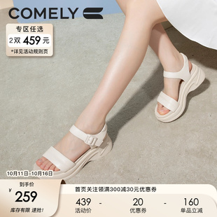 厚底增高魔术贴百搭休闲沙滩鞋 新品 女真皮2023年夏季 康莉运动凉鞋