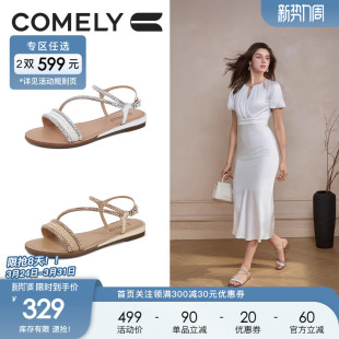 女2025夏季 罗马凉鞋 新款 绝美凉鞋 外穿海边一字带凉鞋 康莉平底凉鞋