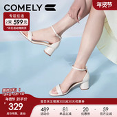 女粗跟2024年夏季 新款 羊皮粗跟羊皮时装 康莉一字带凉鞋 凉鞋 2K307D