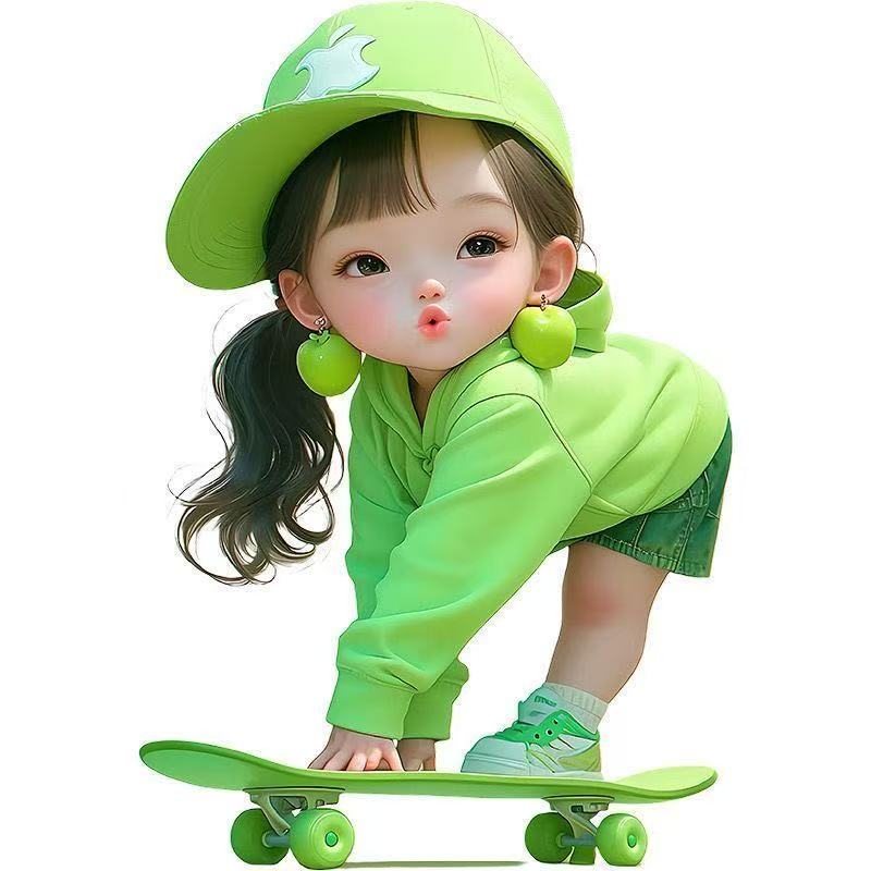 可爱滑板小女孩异形电动汽车贴纸