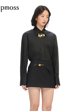 【SALE】【deepmoss】设计感女士时尚舒适曜石黑宝藏秘钥衬衫上衣