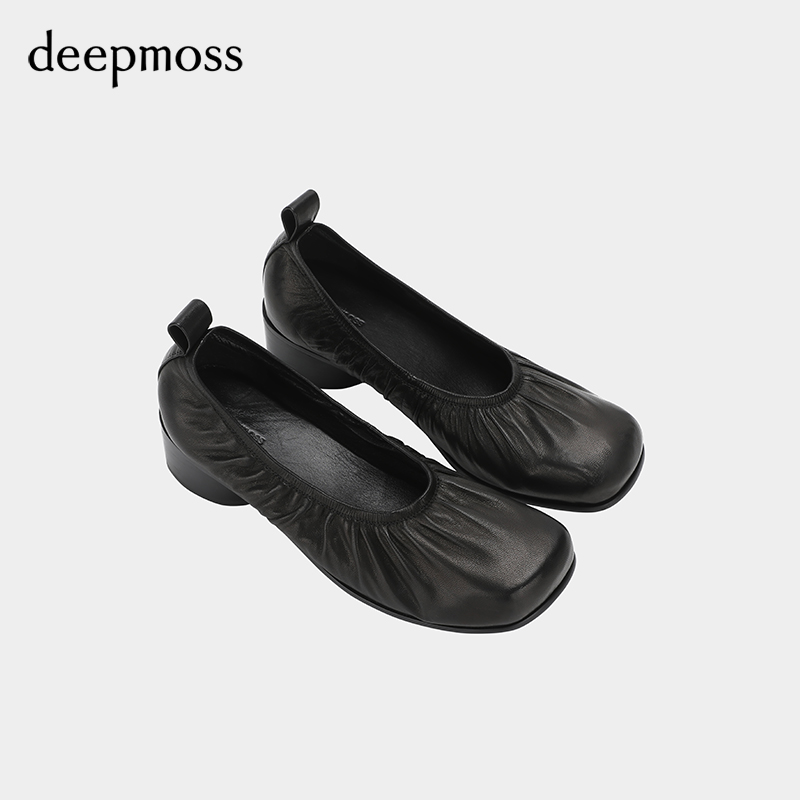deepmoss褶皱方头芭蕾舞鞋
