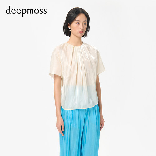 deepmoss水泽打褶上衣短袖上衣