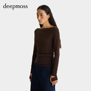 摩卡棕平领收腰上衣 女士设计感时尚 deepmoss