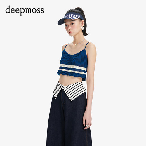 deepmoss条纹下摆吊带衫上衣时尚