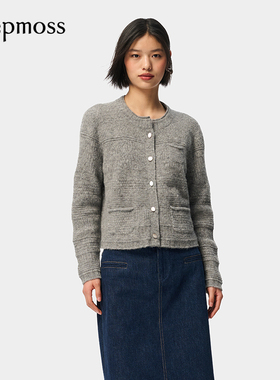 【deepmoss】女士秋冬款设计感气质短款羊毛混纺针织开衫毛衣外套
