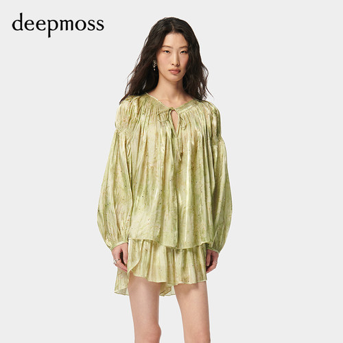 deepmoss水泽镂空系带长袖上衣
