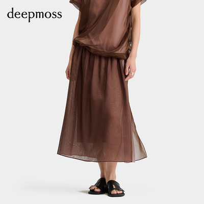 deepmoss可可棕柔纱层叠半裙